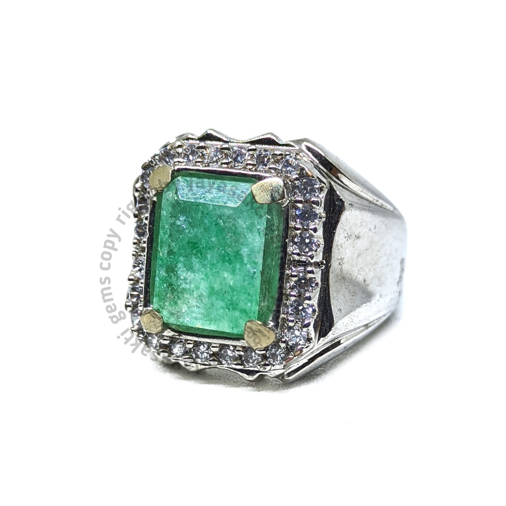 Natural Batu Permata Emerald Berly Zamrud Colombia Octagon Ring Alpaka EBZC03