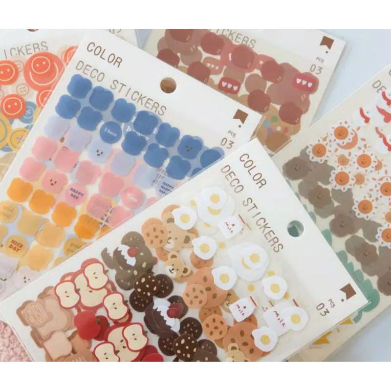 colour deco sticker 3 pcs beruang bujo journaling kit sticker lucu