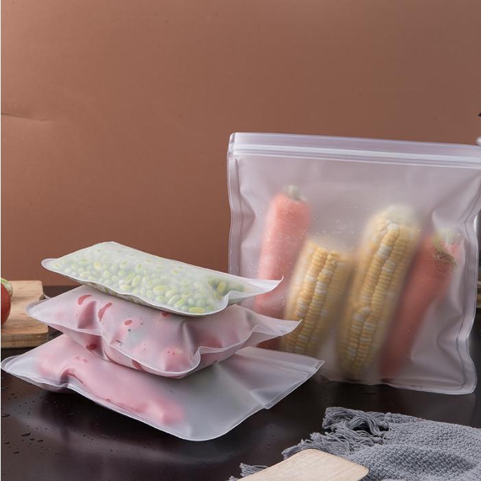 Reusable Silicone Food Bag Kantong Penyimpanan Makanan Kedap Udara Zipper Pouch - HW017