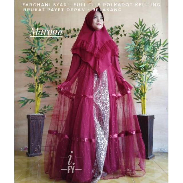 SET GAMIS SYARI BAJU  MUSLIM  PESTA MEWAH CANTIK TILE BRUKAT 