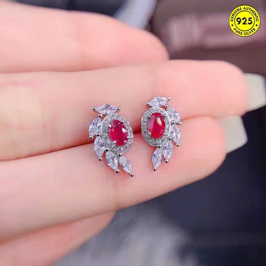 Anting Tusuk Desain Sayap Malaikat Hias Rubi Gaya Simple Untuk Wanita