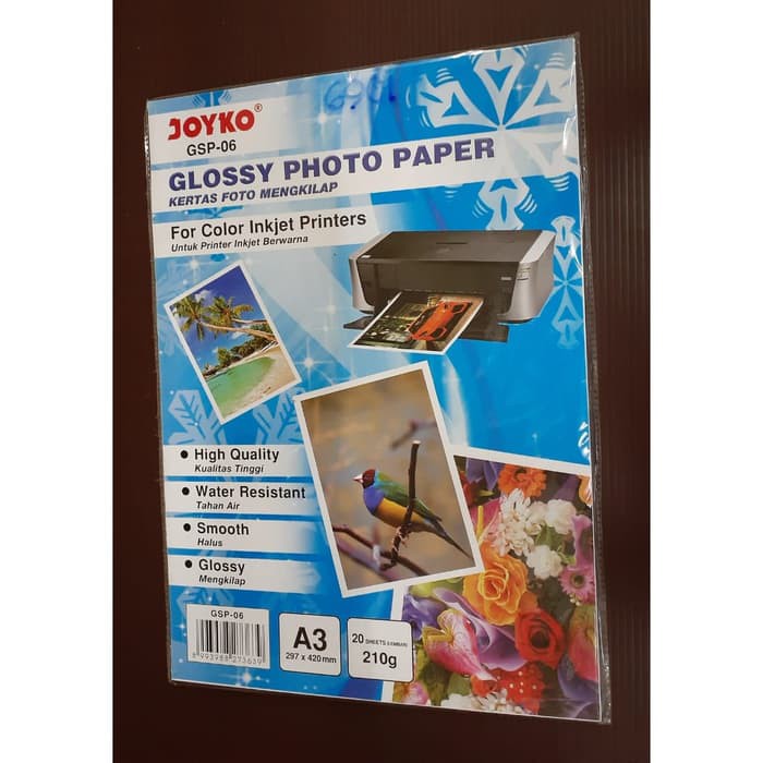 

KERTAS FOTO JOYKO GLOSSY PAPER GSP-06 A3 210 GRAM 20 LEMBAR