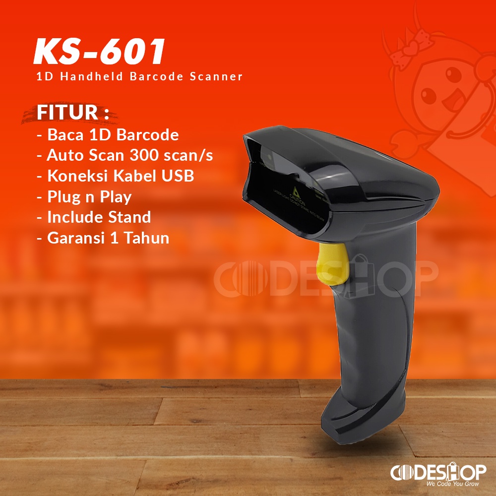 Barcode Scanner Kassen KS 601 1D Auto Scan - USB