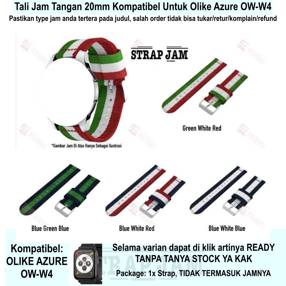 Tali Jam Tangan Olike Azure OW-W4 - Strap 20mm Nylon Kanvas 3 Baris Warna