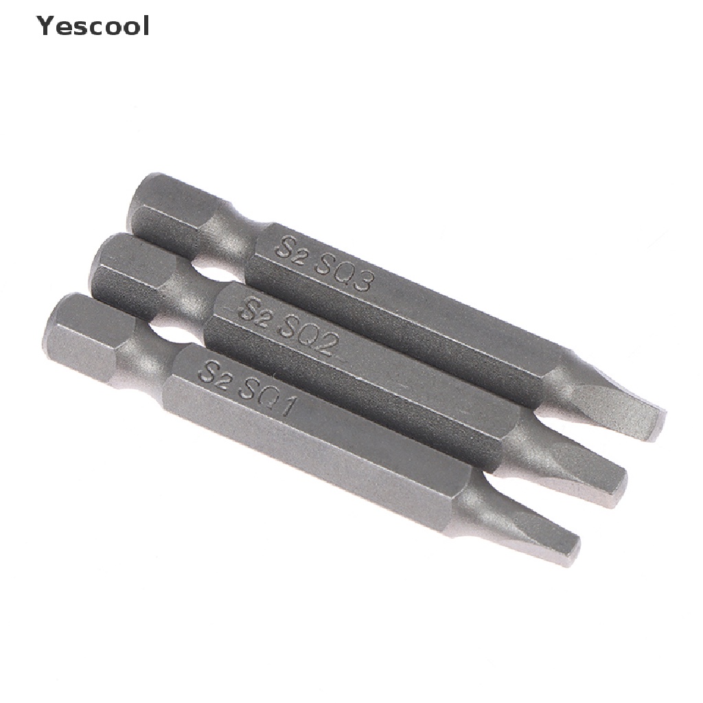 Yescool 3Pcs Mata Bor Obeng Kepala Persegi 50mm SQ2 S2 Bahan Baja Bits