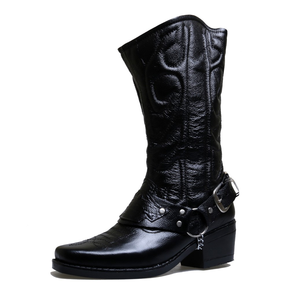 Sepatu Pria Boots Tinggi Harley Koboy Sherif BM-05 Boot Touring motor Traveling Koboy Kulit Asli Premium Hitam Ori