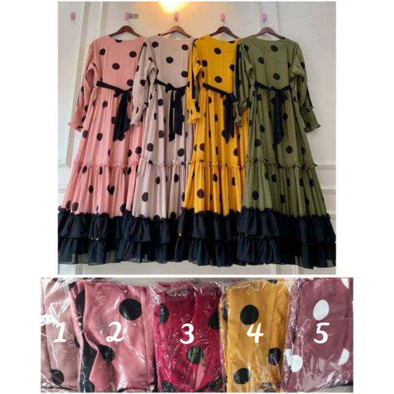 FASHION MUSLIM/ GAMIS POLKADOT REMPEL BAWAH/ TERLARIS