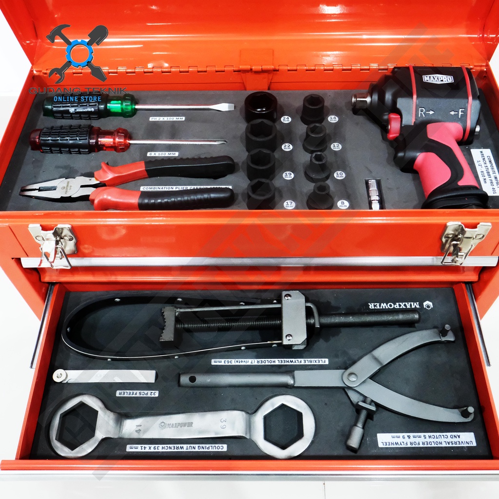 Tool Kit SET 73pcs MAXPOWER MAXTS029 / Peralatan Alat Bengkel Impact Wrench SET - Hand Tool Tool Box Toolbox 73 pcs MAXPOWER