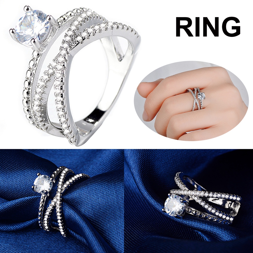 Hu Hu Hu Hu Hu Alat Bantu Pasang Kacamata♡ Cincin Wanita Model Silang Hias Batu Permata Imitasi Gaya Glamor Untuk Pernikahanpertunangan