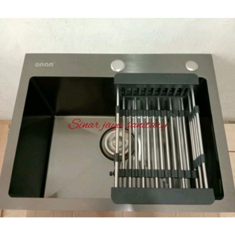 Paket sink onan 5040 black kran tarik panas dingin / paket bak cuci piring 5040 onan