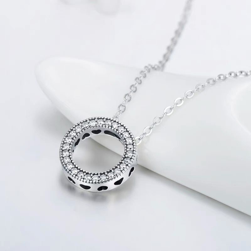 Pandora Kalung 925 Silver Cubic Zirconia Berlian Bulat Untuk Wanita