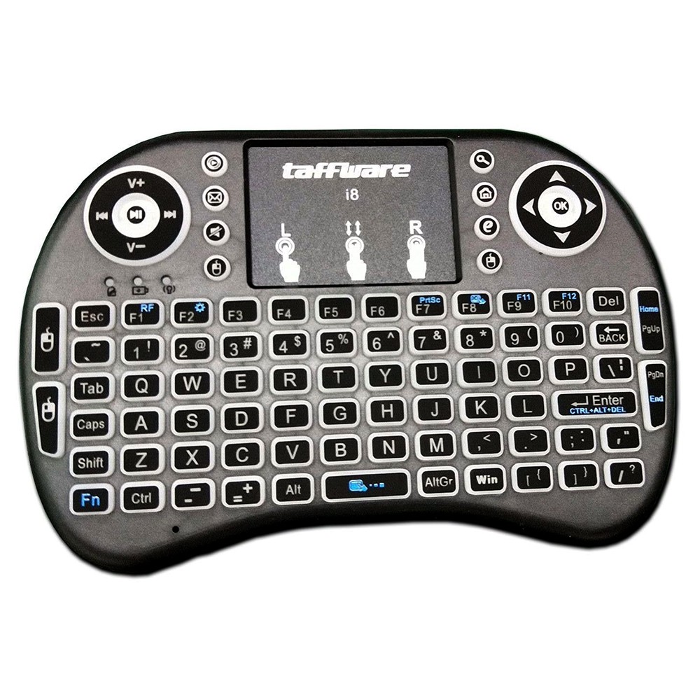 Taffware Air Mouse Wireless Mini Keyboard RGB 2.4GHz Dengan Touch Pad - I8 - Black
