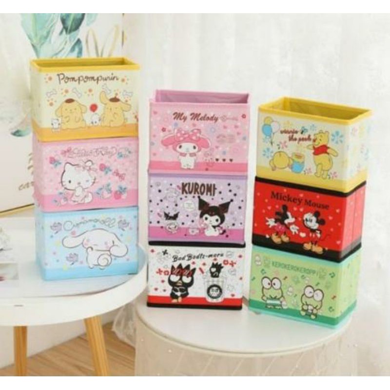 Box Lipat Mini Sanrio Tanpa Tutup Hello Kitty/Kuromi/Snoopy/Badtzmaru/Mickey/Pooh/Kerokeroppi
