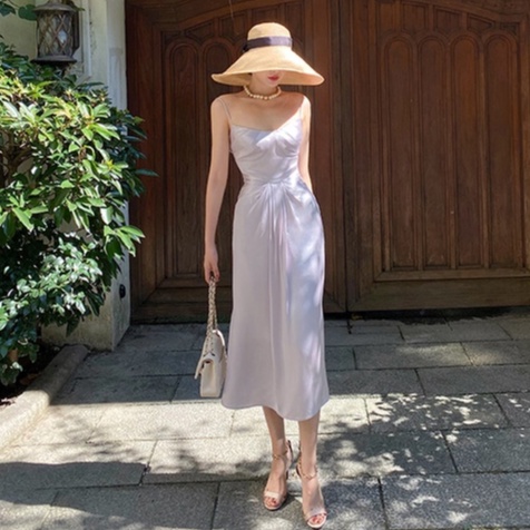 【Moon Blush】Princess Ariel Draped Satin Slip Dress C615