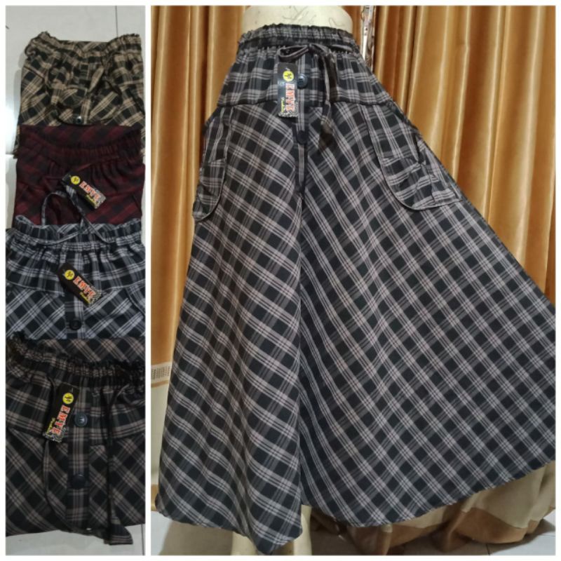rok wanita motif kotak bawah mayung lebar//ROK TARTAN PANJANG