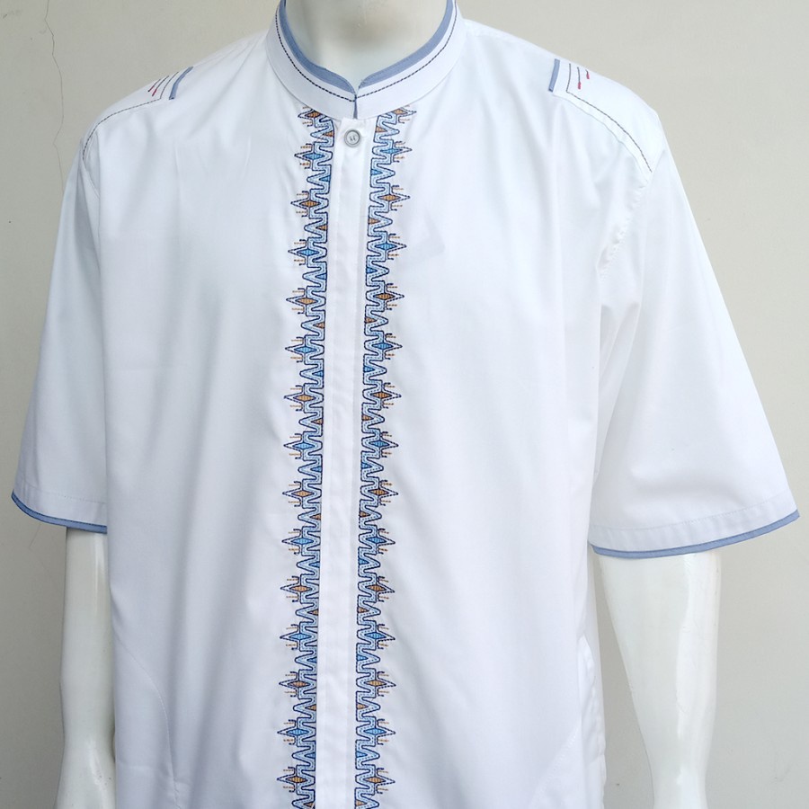 BAJU KOKO DEWASA IMPORT BORDIR LENGAN PANJANG PUTIH TULANG MOTIF COWOK C8S7 BIG SIZE BERKUALITAS PRE