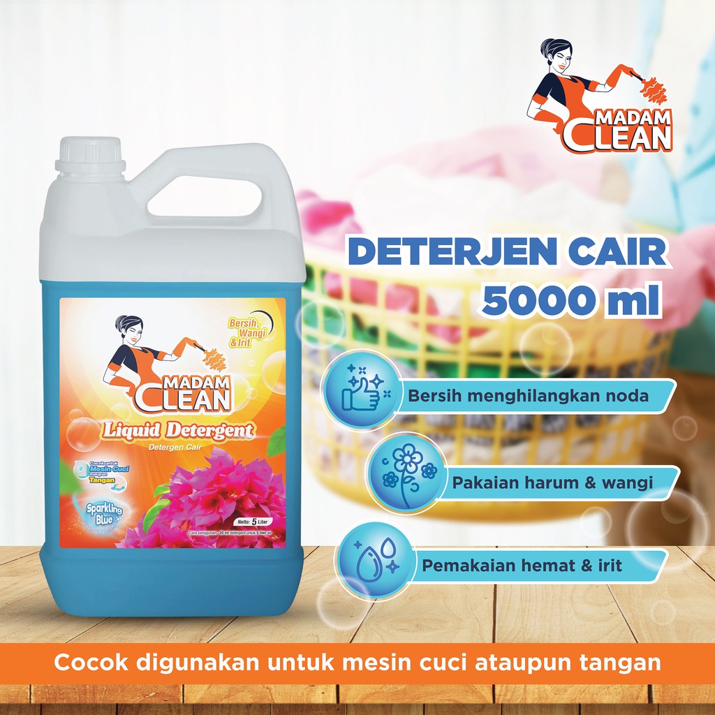 Deterjen Cair Laundry Detergen Detergent Liquid 5 Liter Sabun Cuci Baju Mesin Cuci MADAM CLEAN