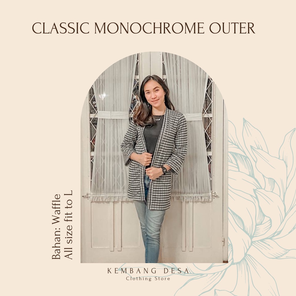 PROMO PUNCAK 8.8 - PROMO CUCI GUDANG -  cardigan kotak-kotak hitam putih - Classic Monochrome Outer