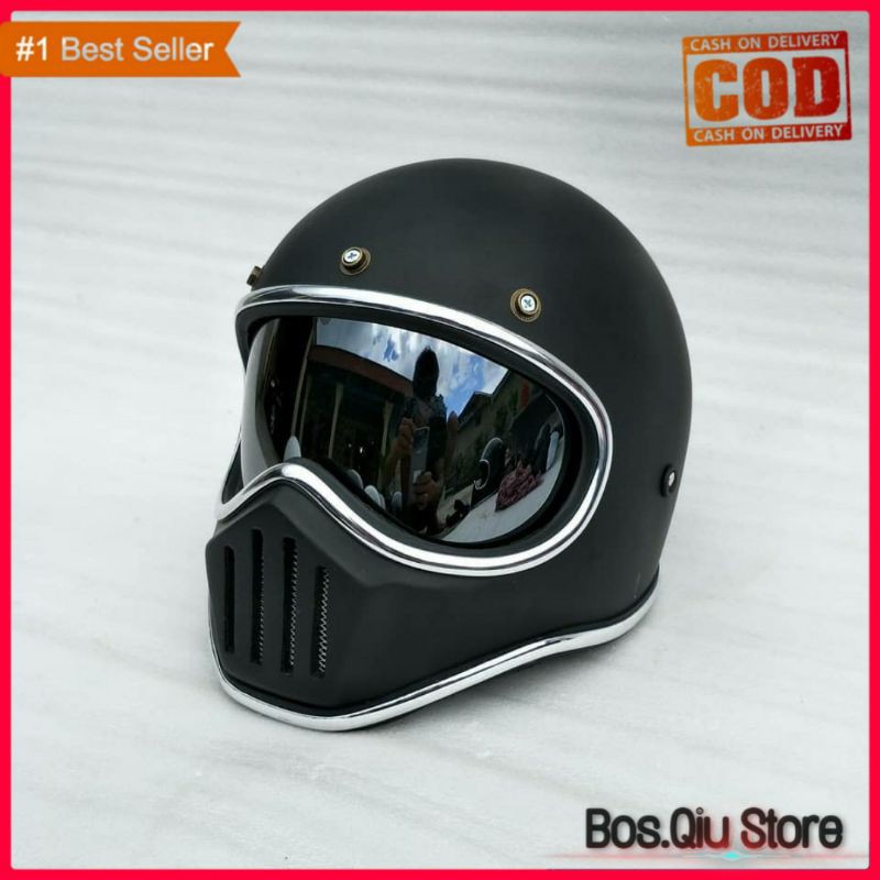 HELM CUSTOM CAKIL CLASSIC KACA DALAM INNER VISOR HITAM/MAROON/PUTIH/BIRU/MERAH LIST CHROME