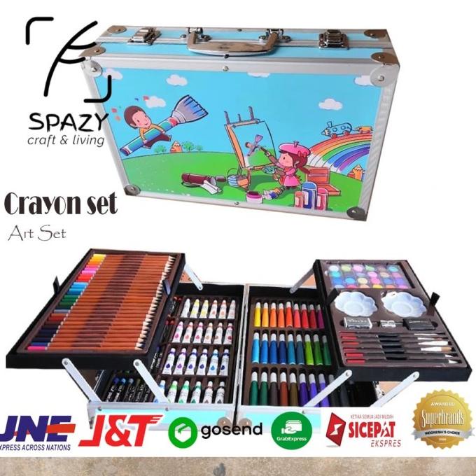 

(BISA COD) Crayon Art set/Krayon anak/Alat Menggambar/Alat mewarnai/Koper Besi BERGARANSI Kode 188