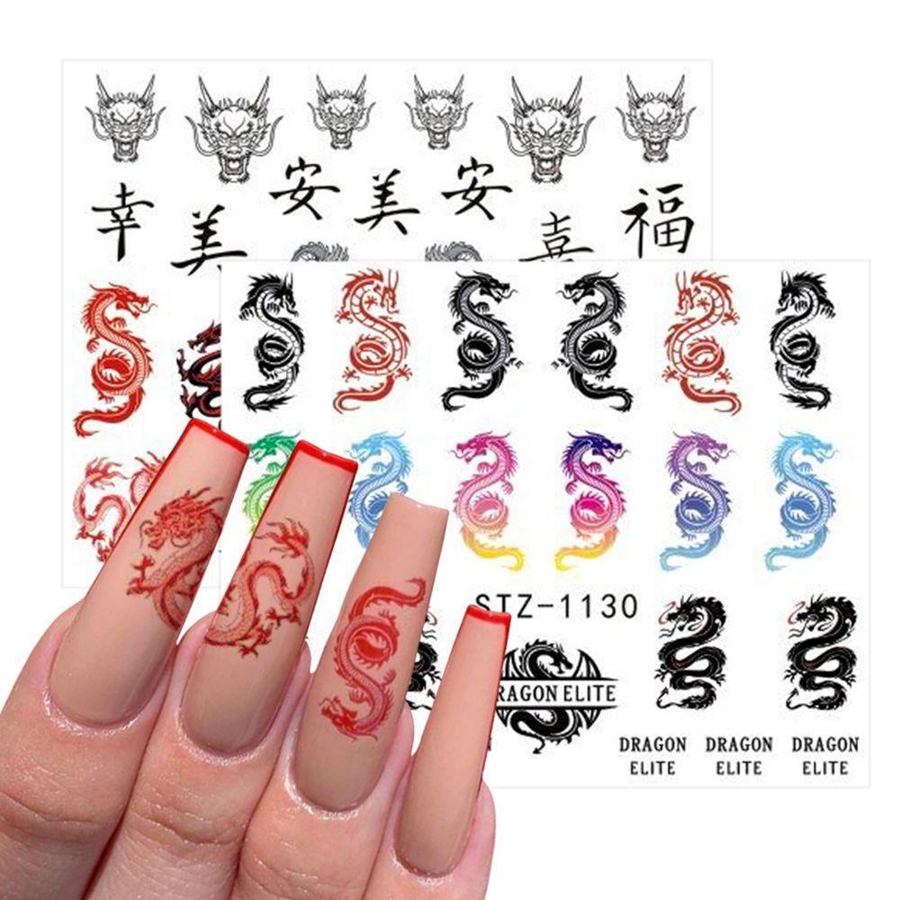 Preva 1/4pcs Stiker Kuku Dekorasi Nail Art Ular Merah Hitam Imlek