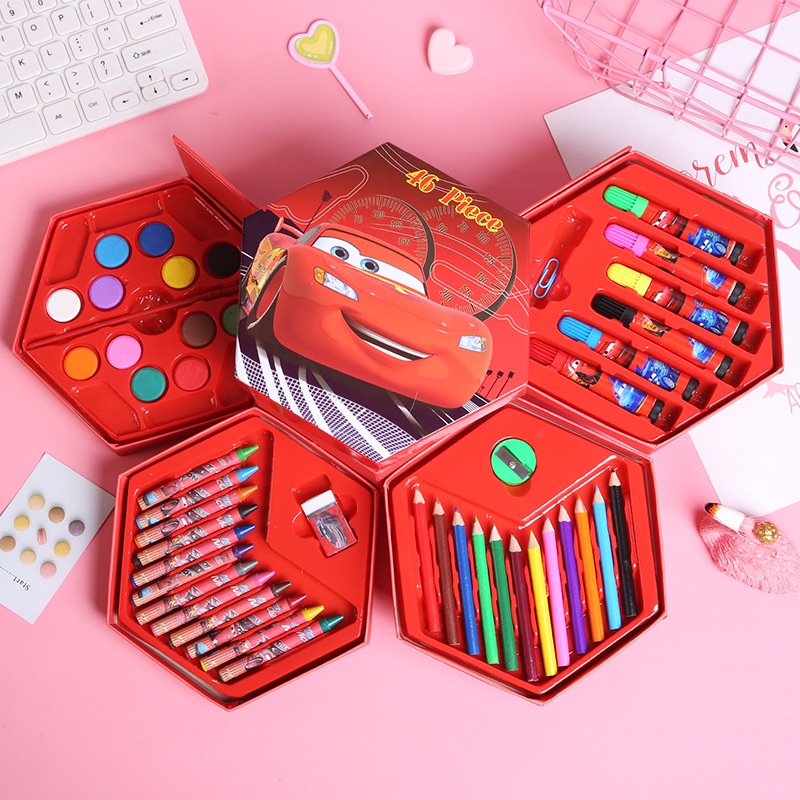 OKK Crayon Set Karakter 4in1 Isi 46Pcs Alat Set Menggambar Melukis