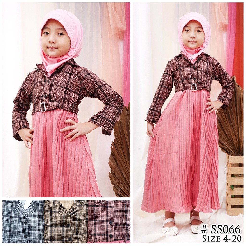 [GROSIR] Gamis hijab kerudung anak plisket kotak zara untuk 4-9 tahun Kids Catherine