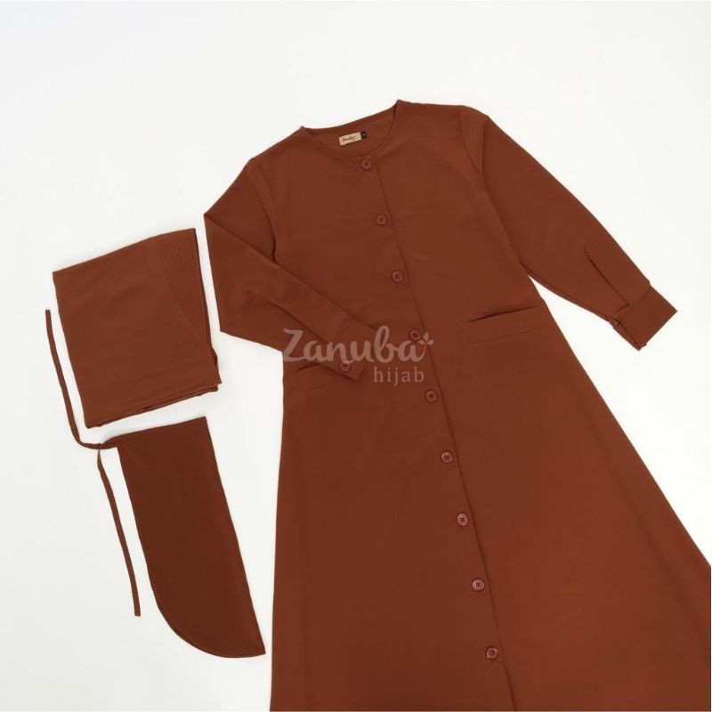 [LAST STOCK] GAMIS SET BUTTON/BUTTON SET warna CINNAMON size XL by Zanuba Hijab