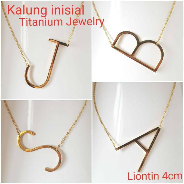 KALUNG HURUF BESAR / Kalung inisial / titanium gold Antikarat