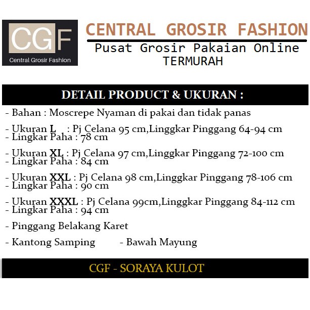 Soraya Kulot - Central Grosir Fashion (CGF) - Ukuran L-3XL - Matt Moscrepe