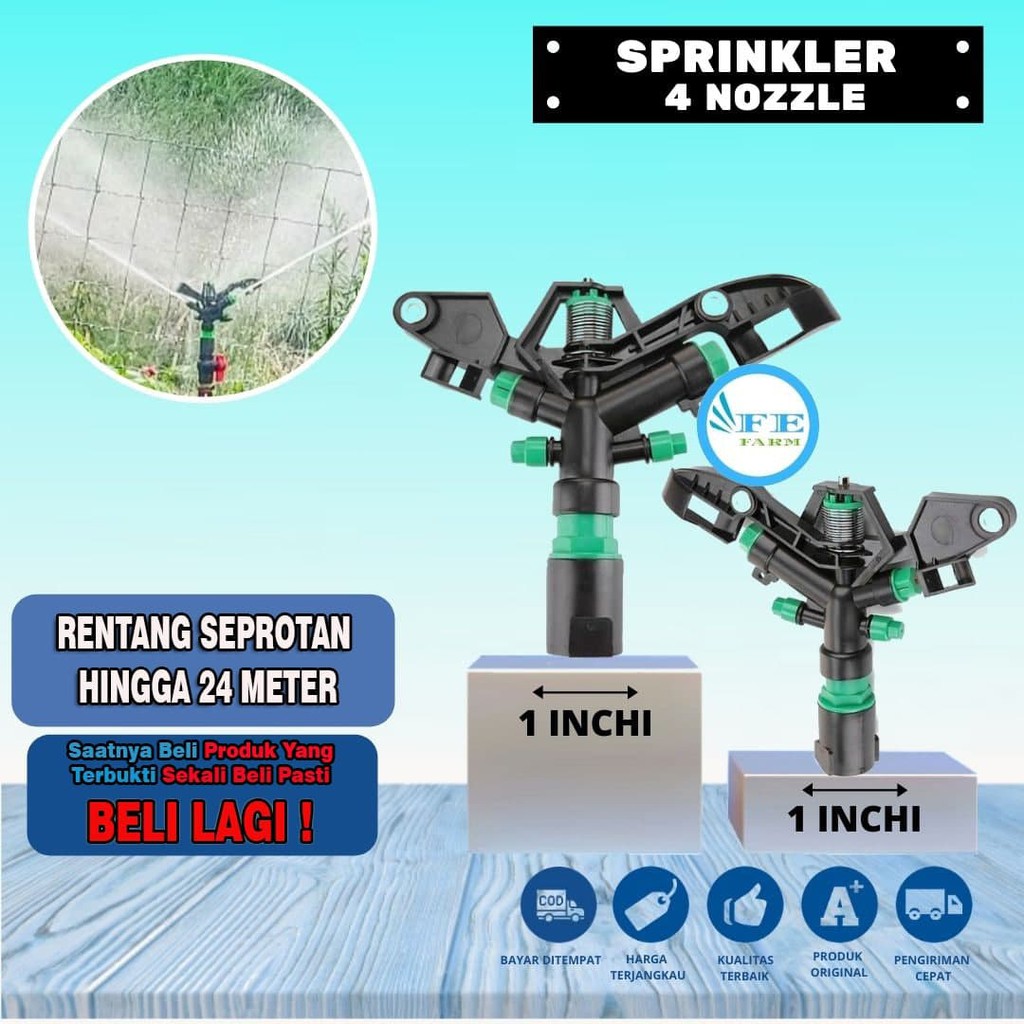 Sprinkler 4 Nozzle Mutar 360 Drajat Sprinkler 1 inchi