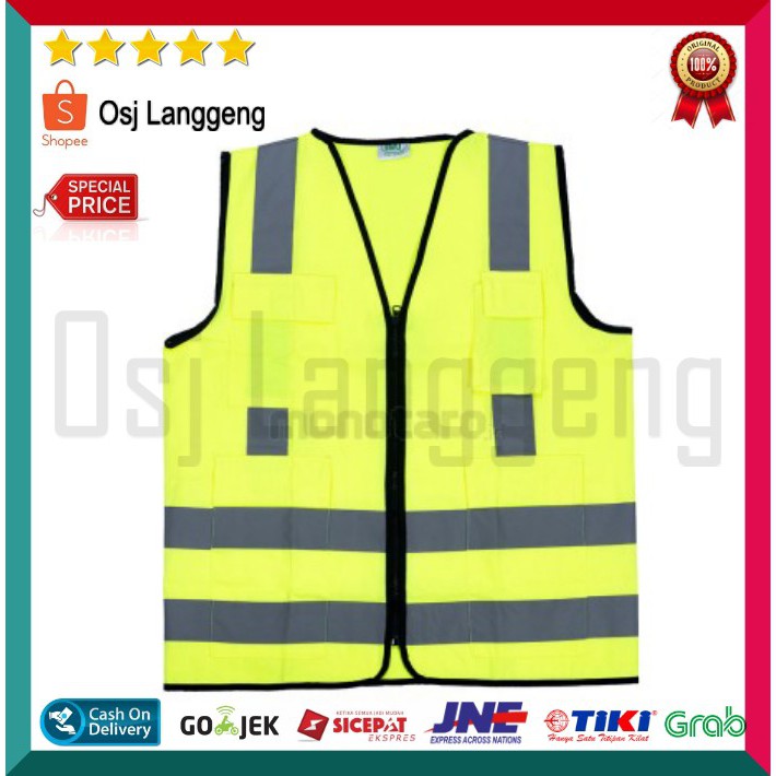 BISA COD | Rompi Safety Vest Bahan American Drill 4 Kantong IMJ Scotlite Silver 3M Original