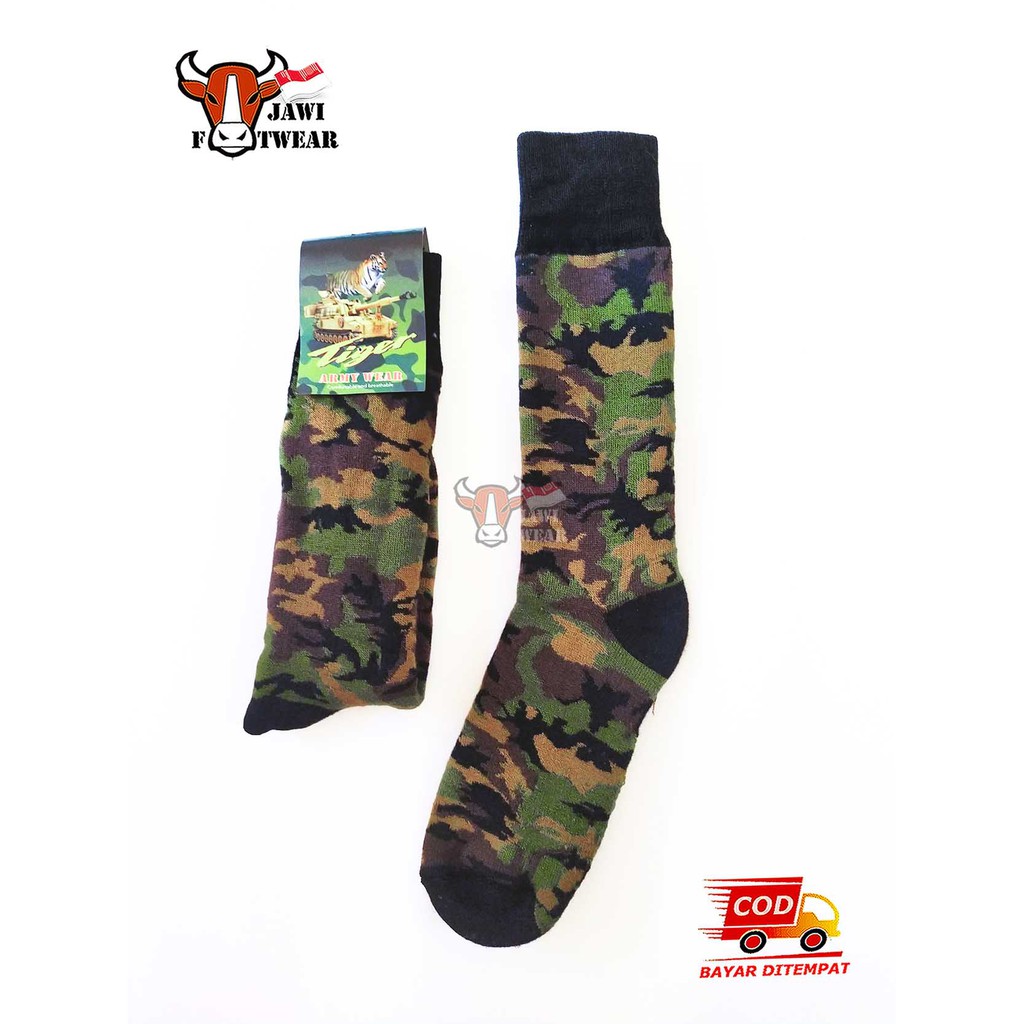 Kaos kaki tebal outdoor PDL tentara polisi militer hiking  - Hitam hijau kamuflase / loreng