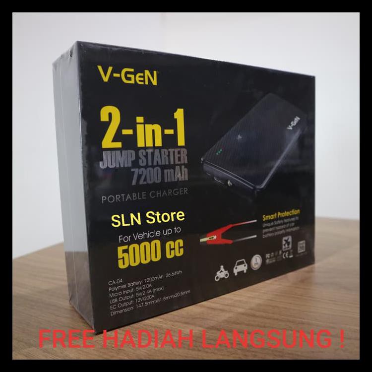 Power Bank Jump Starter 7200Mah V-Gen Jumper Aki Mobil Vgen Kode 1074