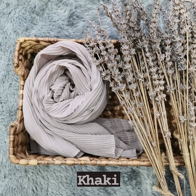 Pashmina Plisket Ceruty Baby Doll Pleated Shawl Full Lidi Hijab Ukuran 180 x 75 Jilbab Instant-HJ PLISKET KHAKI