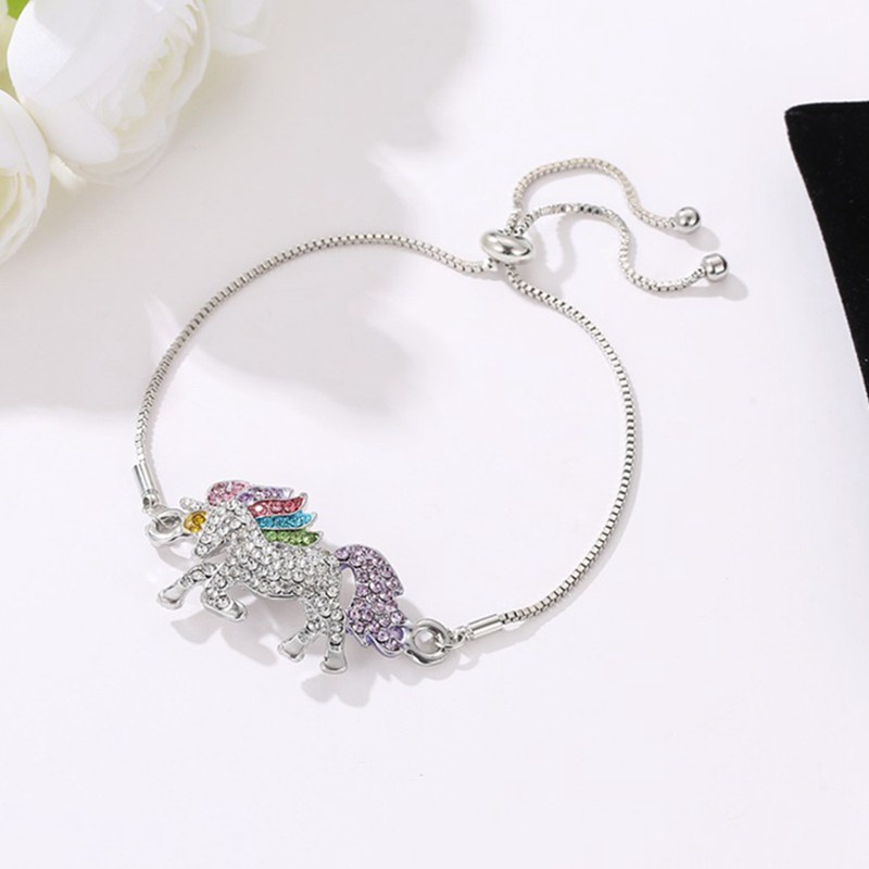 Unicorn Diamond Glitter Necklace Luxury 925 Sterling Silver Horse Charm Bracelet