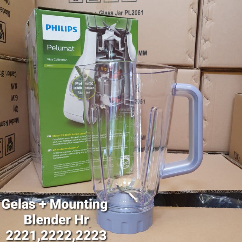 Gelas + Mounting Blender Philips Hr 2221,2222,2223 Plsatik