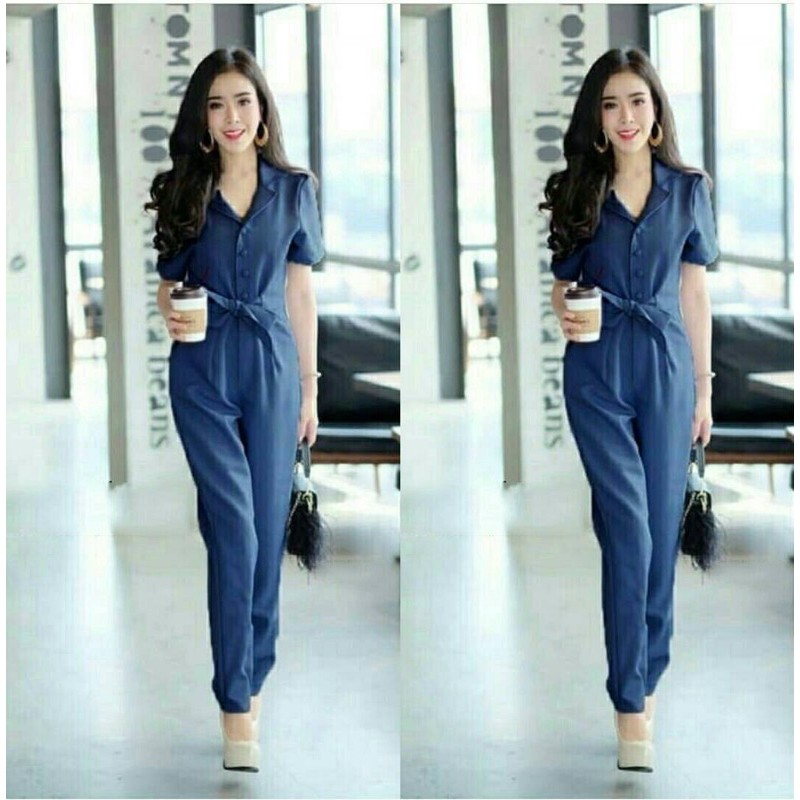 1104 jp miss mustard / jumpsuit panjang lengan pendek/ jamsuit wanita