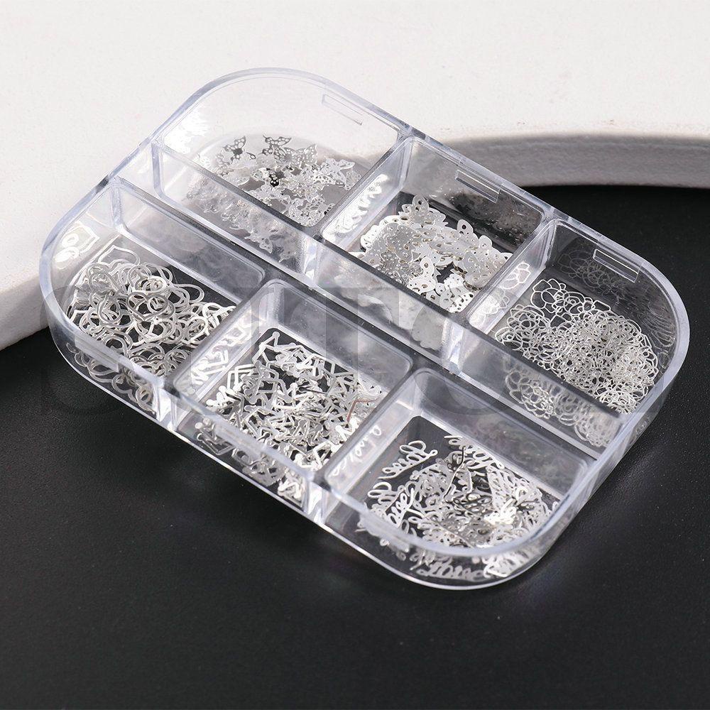 Mxbeauty 3D Nail Art Dekorasi Silver INS Nail Tips Kuku Serpihan Cinta Hati Mawar Mahkota Kupu-Kupu Untuk Wanita Gadis Kuku Payet