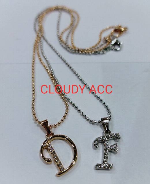 Kalung rhodium liontin Huruf warna emas dan silver