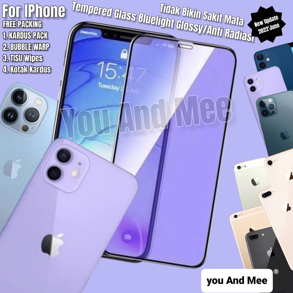 iPhone 13 13PRO 13-Mini 13PROMAX 12 12PRO 12PROMAX 11 11PRO 11-PROMAX SE-2016-2020-2022 Tempered BLUELIGHT Full Glossy/Temperd Glass Kaca Ful Cover/Lem/Tempred Pelindung Layar Tanpa-Tidak Ada list/Pull List Hitam-Black/Anti Gores Blue light PRO MAX