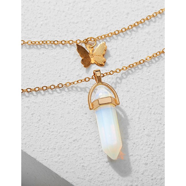 LRC Kalung Fashion Alloy Crystal Stone Butterfly Pendant Alloy Multilayer Necklace K97145