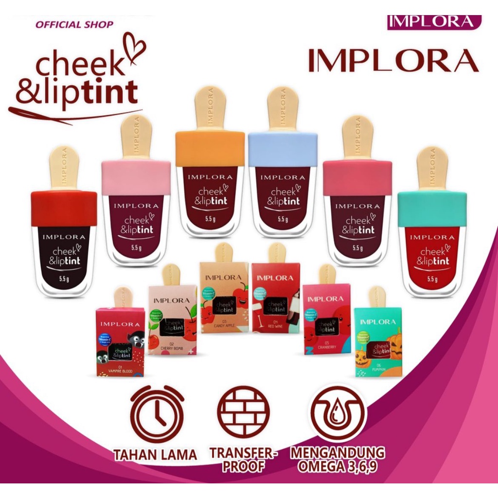 IMPLORA ICECREAM SERIES LIPTINT/CHEEK TWO IN ONE (bpom)