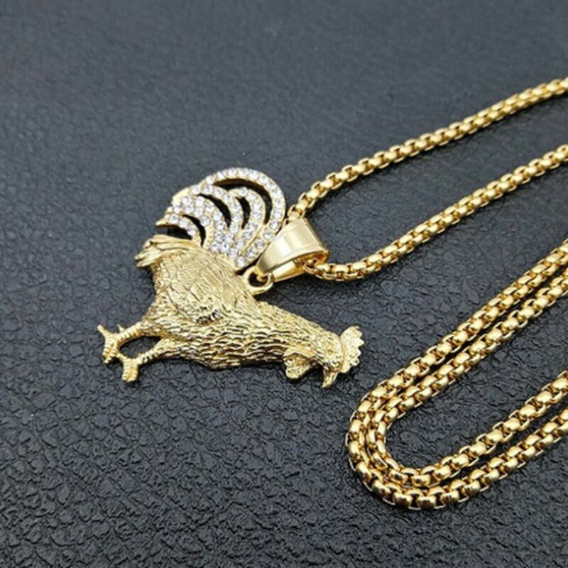 Kalung Liontin Ayam Jago Gallic Warna Emas Gaya Hip Hop Untuk Pria Dan Wanita