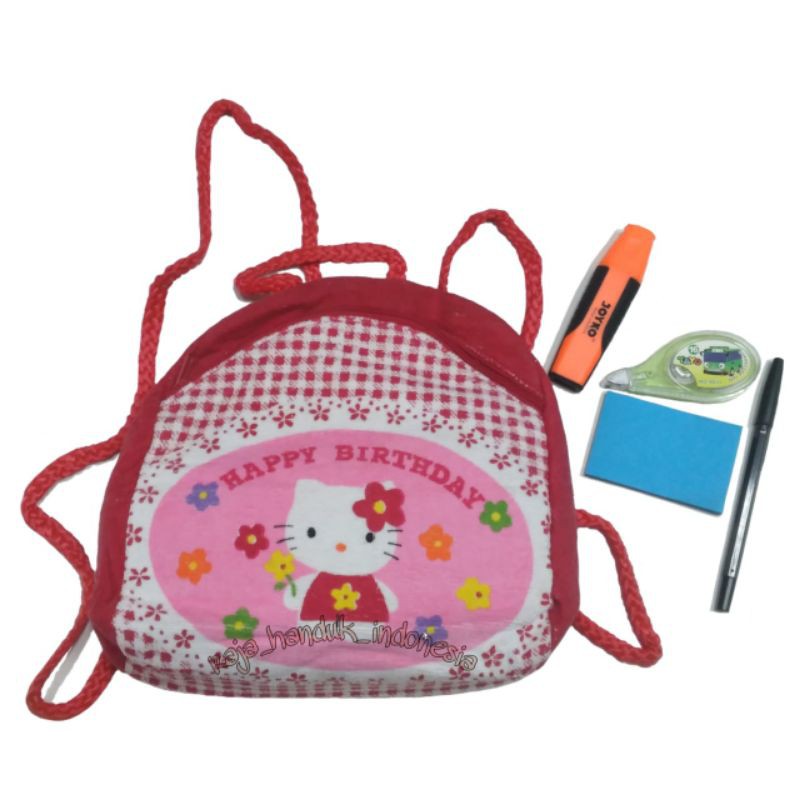 Tas Ransel Anak Lucu Motif Hello Kitty - Bahan Handuk