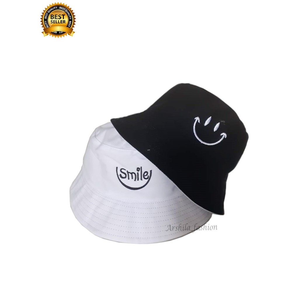 Topi bucket atau buckethat motif bordir smile