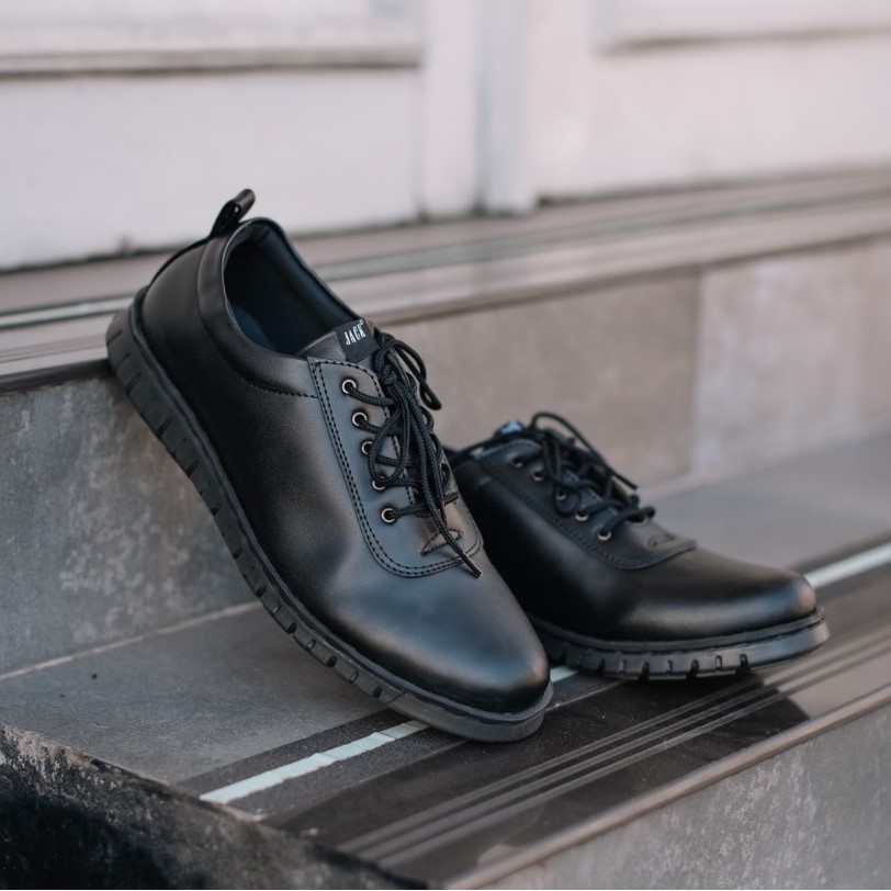 BRAVE BLACK - Sepatu Pantofel Pria Kulit Formal Kantor Kasual Kerja Kuliah Oxford - Pantopel