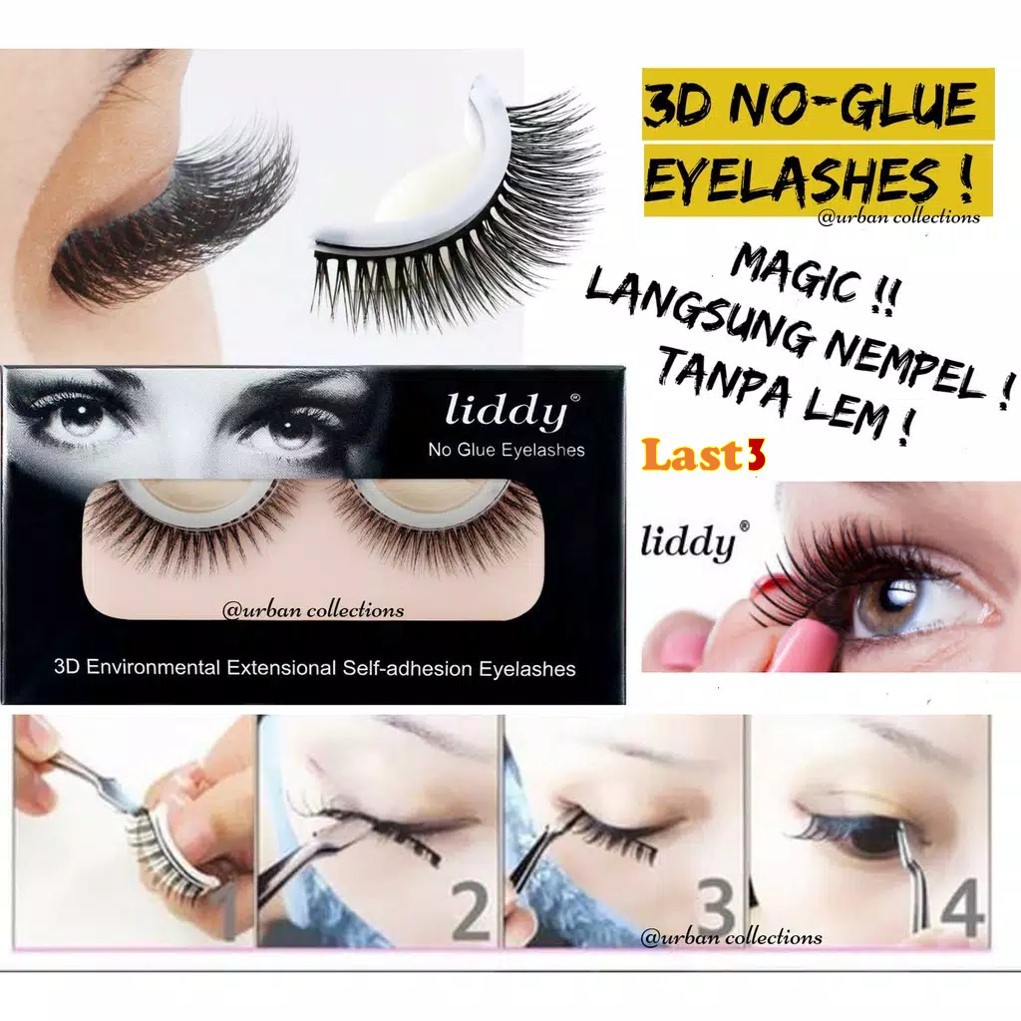 NO GLUE EYELASHES/Bulu Mata Palsu 3D Tanpa Lem Liddy Eyelash Fake Eyelashes Korean Eyelash