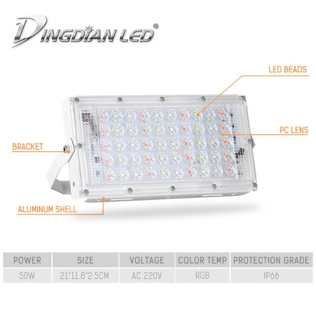 lampu sorot led rgb 50w 220v /warna warni led sorot remot 50watt