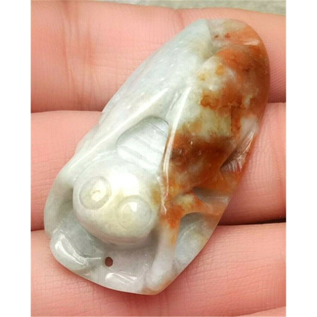 Orange Green Natural A Jade Jadeite Carved Cicada Leaf Pendant 1394